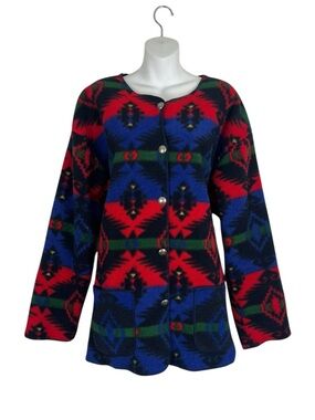 Vintage Liz & Co Southwest Aztec Print Fleece Button Down Jacket Size Large